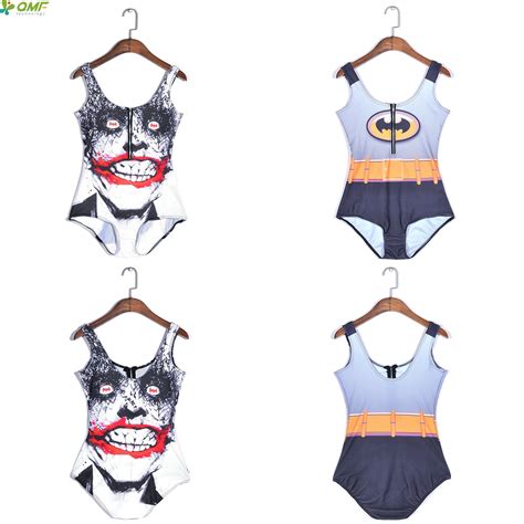 Batman Women Swimsuits Sexy Zip Front One Piece Swimwear Batman The