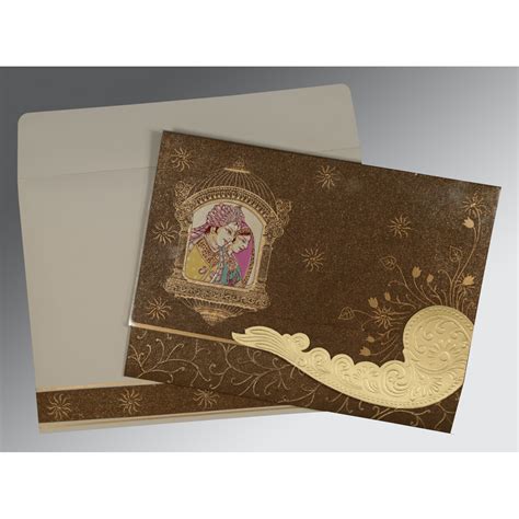 Brown Handmade Shimmer Embossed Wedding Card W 1405