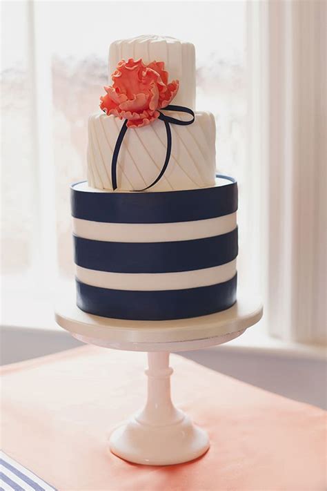 Coral And Navy Wedding Cake Ideas Hi Miss Puff