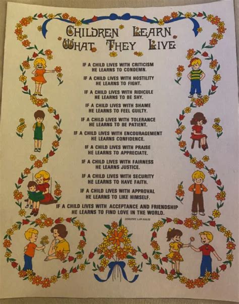 Vintage Felt Children Learn What They Live Wall Hanging Mcm Dorothy Law