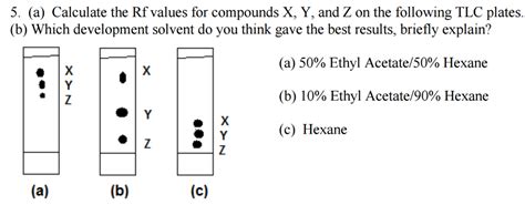 Rf value (in chromatography) the distance travelled by a given component divided by the distance travelled by the solvent front. Solved: Calculate The Rf Values For Compounds X, Y, And Z ...
