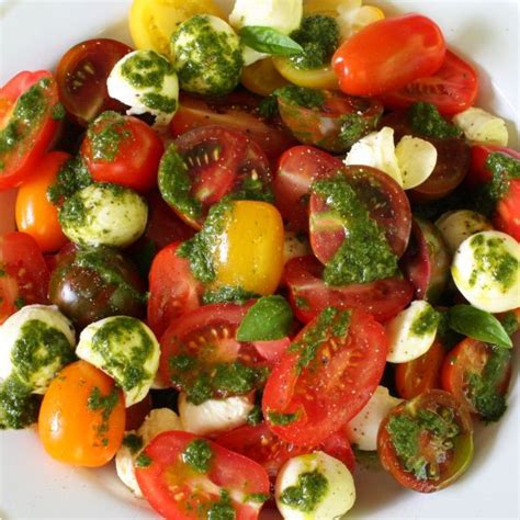 Tomato And Bocconcini Salad With Beautiful Basil Dressing Bocconcini