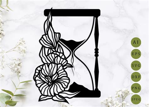 floral hourglass svg laser cut hourglass clipart timer svg etsy