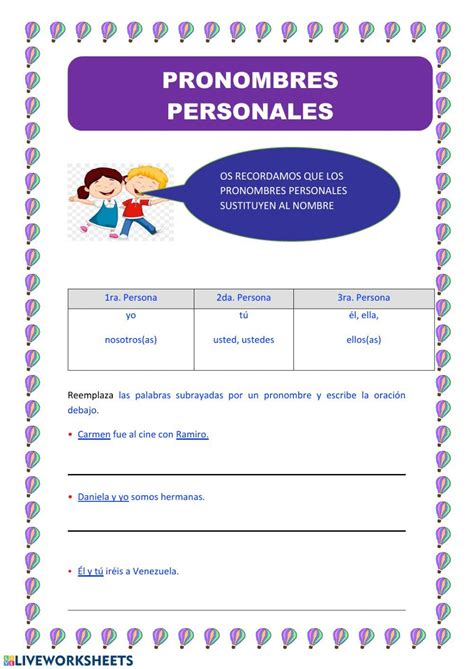 Pronombres Personales Lengua Castellana Ejercicio Online Por Primaria Catalina Pronombre