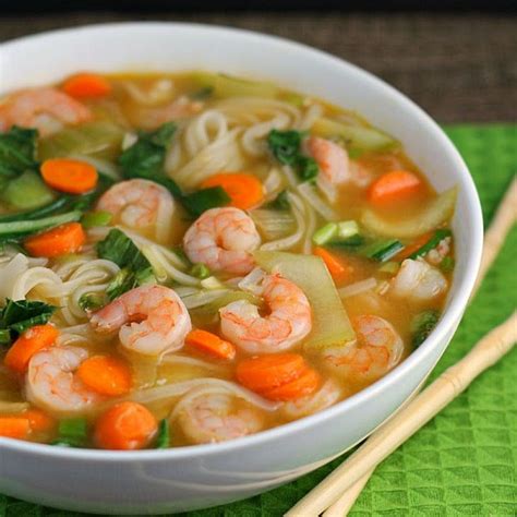 Asian Noodle Soup With Shrimp Recipe Soups With Sesame Oil Baby Bok Choy Carrots Garlic