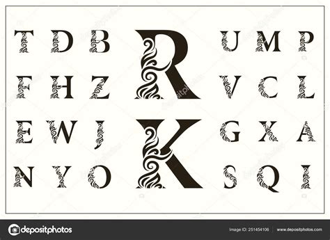 Set Of Stylish Capital Letters Vintage Logos Filigree Monograms