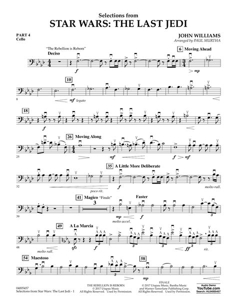 Everyone can see this score. Paul Murtha Selections from Star Wars: The Last Jedi - Pt.4 - Cello Sheet Music Notes, Chords in ...