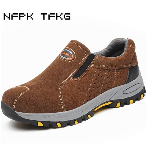 Mens Casual Steel Toe Cap Working Safety Shoes Big Size Slip On Cow