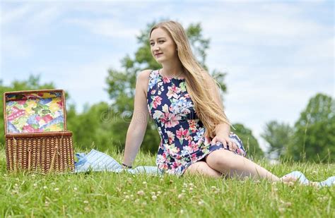 Stunning Young Blonde Woman Picnic Stock Image Image Of Relaxed