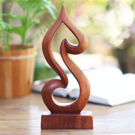 Handmade Suar Wood Abstract Heart Tabletop Sculpture Shy Heart Novica