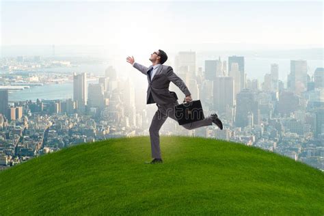 The Happy Businessman Running Towards His Goal Stock Image Image Of