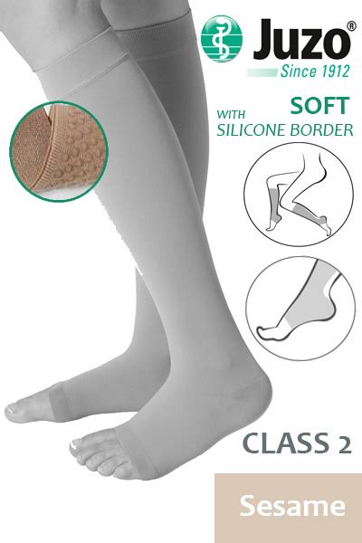 Juzo Soft Class 2 Sesame Calf Compression Stockings With Open Toe And Silicone Border