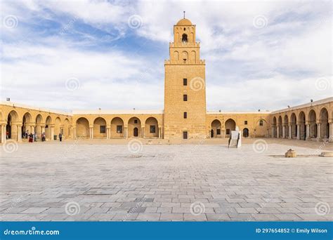 Courtyard And Minaret Of The Great Mosque Of Kairouan Editorial