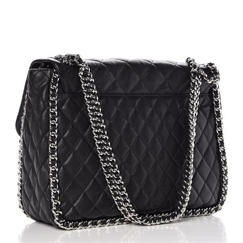 Chanel Washed Lambskin Quilted Maxi Chain Around Flap Black 333967