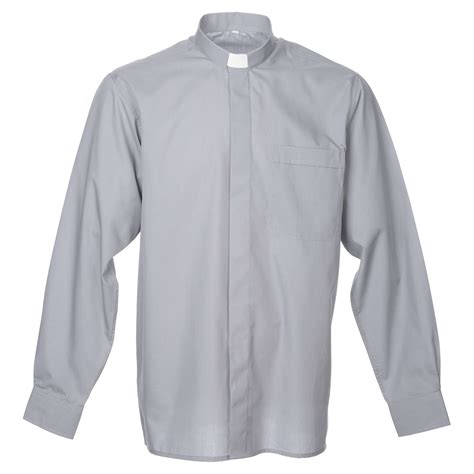 Clergy Shirt In Light Grey Mixed Cotton Long Sleeves Online Sales On