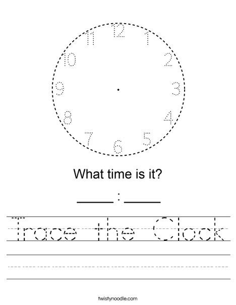 Trace The Clock Worksheet Twisty Noodle