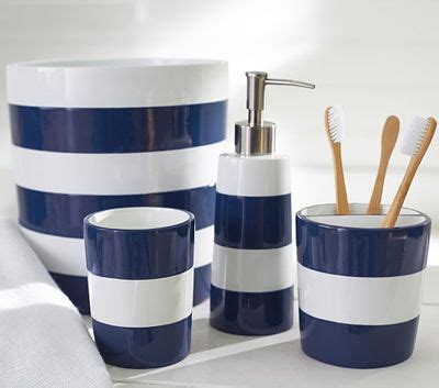 Virtune premium navy blue bathroom accessory set. Navy Stripe Bath Accessories | Nautical bathroom decor ...