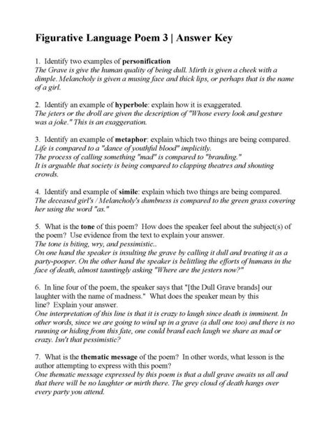 Figurative Language Worksheet 3 Answer Key Thekidsworksheet