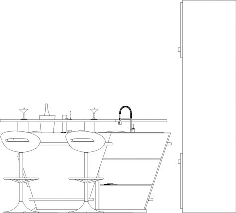 Mm Wide Bar Counter Glass Top With Shelves And Four Bar Stools Right Side Elevation Dwg