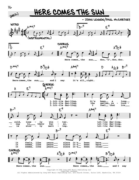 The Beatles Here Comes The Sun Jazz Version Sheet Music Chords