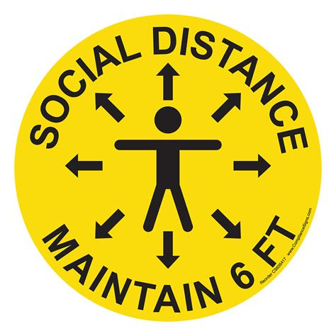 Yellow Social Distance Maintain 6 Ft Carpet Label Cs635417