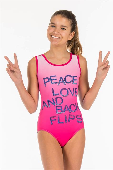 Destira Peace Love And Back Flips Leotard Babe Girl Bikini Kid Swim Suits