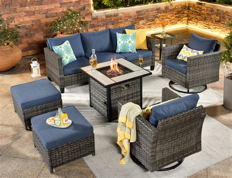 Buy Ovios 7 Pieces Patio Furniture Set With Square Fire Pit Table