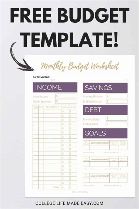 Free Simple Monthly Budget Template Fix Your Finances Asap