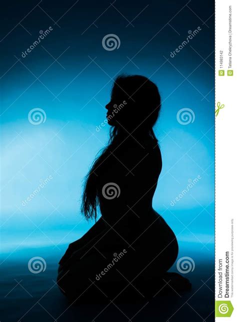 Silueta De La Mujer Joven Desnuda En Fondo Azul Foto De Archivo Imagen De Tolerancia Travieso