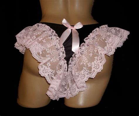 handmade wide sissy ruffle black pink bikini panties cross dresser custom made
