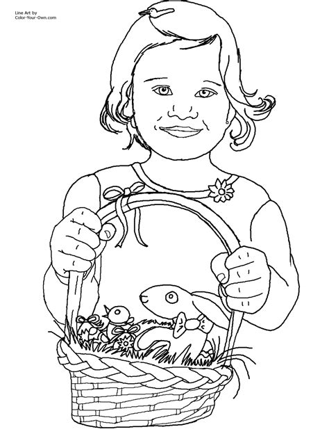 Girl With Easter Basket Coloring Page