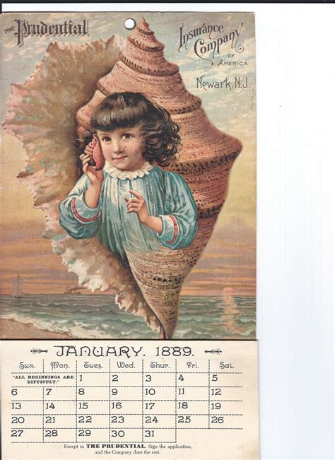 1889 Prudential Insurance Calendar Pristine Condition Collectors Weekly