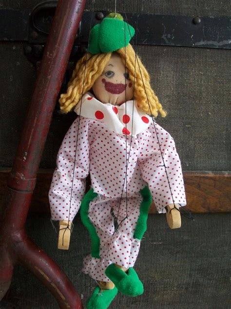 Vintage Handmade Clown String Puppet Homemade Marionette