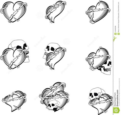 Skull Hearts Tattoo Set Stock Vector Illustration Of Romantic 102583298