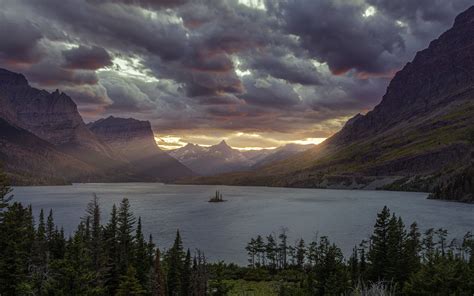 Sunset At St Mary Lake Glacier National Park 5k Macbook Air Wallpaper