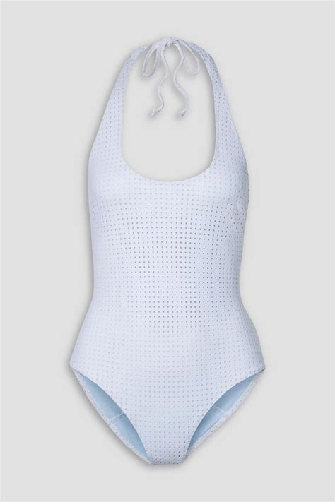 Buy Lisa Marie Fernandez Amber Perforated Halterneck Swimsuit White