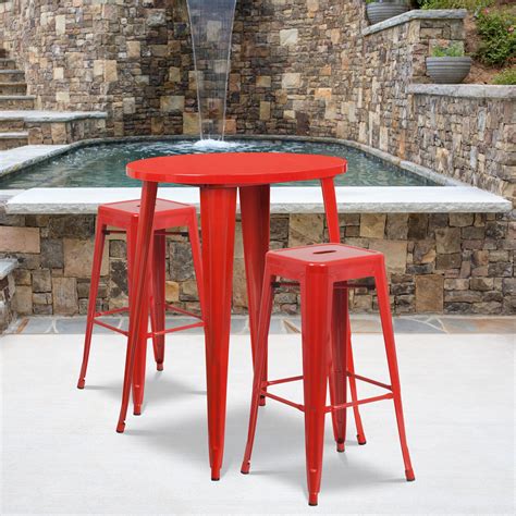 Flash Furniture Commercial Grade 30 Round Red Metal Indoor Outdoor Bar