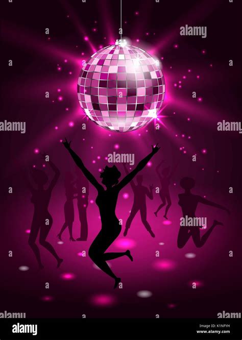 Silhouette People Dancing In Night Club Disco Ball Glitter Party