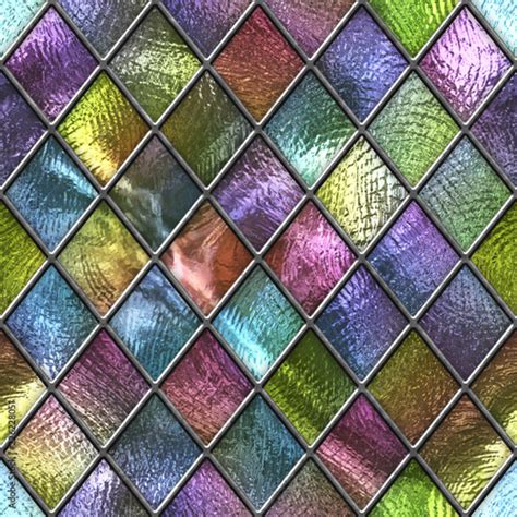 Colored Glass Seamless Texture With Square Pattern For Window Stained