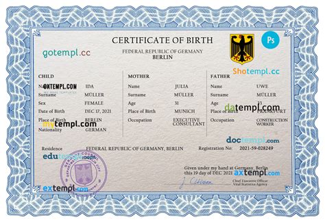 germany vital record birth certificate psd fake template completely editable