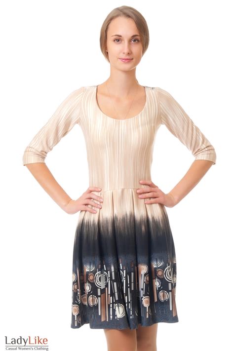 Платье бежевое трикотажное с пышной юбкой — купить в Киеве ТРЦ или в