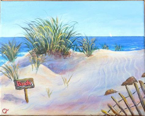 Bright Sunny Day Beach Sand Dune Beach Painting Beach Sign Sea Grass