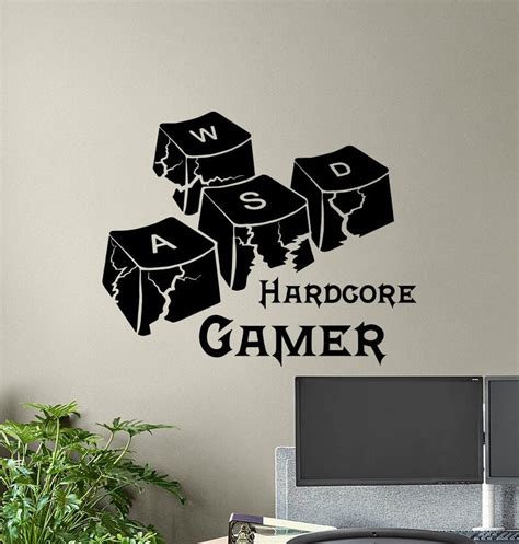 Hardcore Gamer Wall Decal Wasd Keyboard Keys Gamer Room Sign Etsy