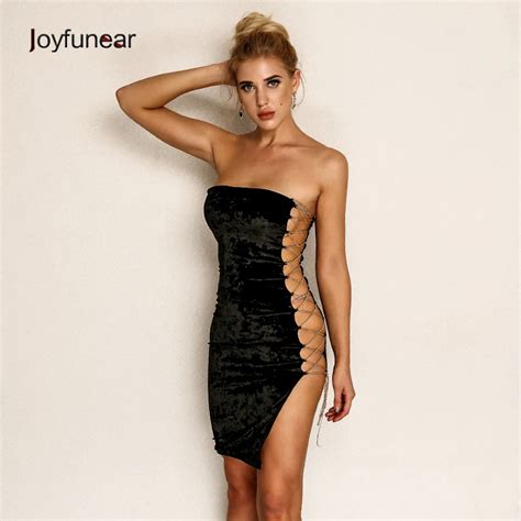 Buy Joyfunear 2018 Sexy Mini Dress Women Skinny Side Hollow Out Club Dress