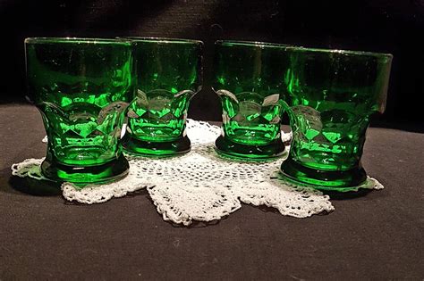 Set Of 4 Vintage Emerald Green Honeycomb Made In Italy Drinking