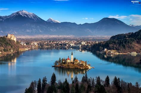 Bled Slovenia Lake Island Mountains Beautiful Views Wallpapers