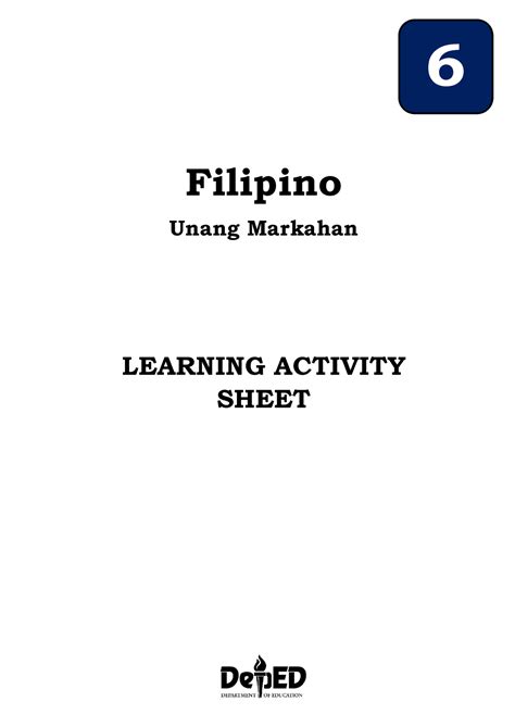 Grade 6 Filipino Las Filipino Unang Markahan Learning Activity Sheet