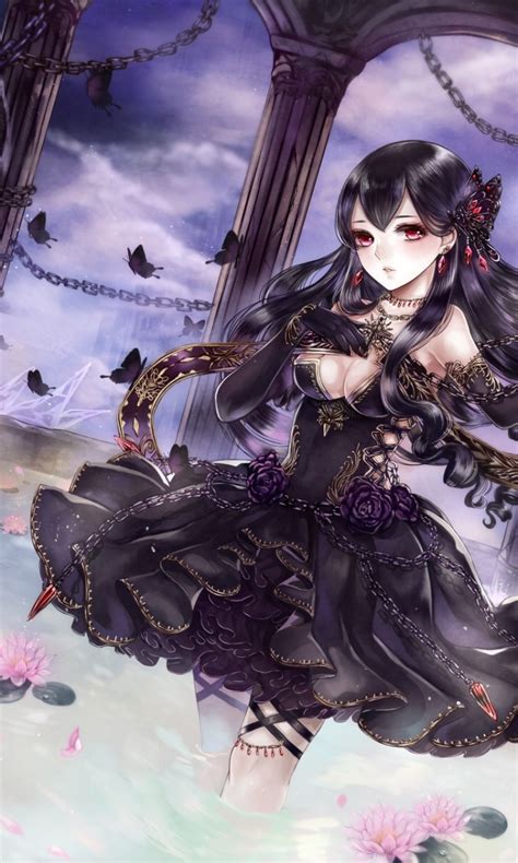 Download 768x1280 Anime Girl Lolita Gothic Chains Dark Theme Butterfly Wallpapers For
