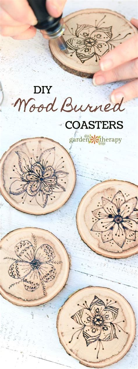 Wood Burned Coasters With Floral Pyrography Garden Therapy Wood