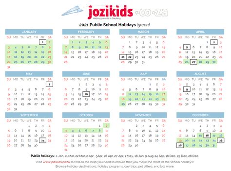 Schools Holidays 2021 Print School Holiday Calendar Jozikids